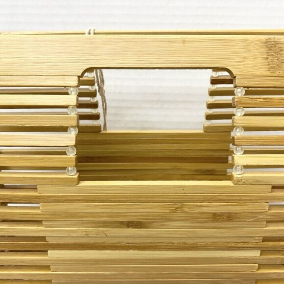 C&C California Bamboo Wooden Rectangle Handbag Summer Beach Picnic Boho Fun - Picture 10 of 15